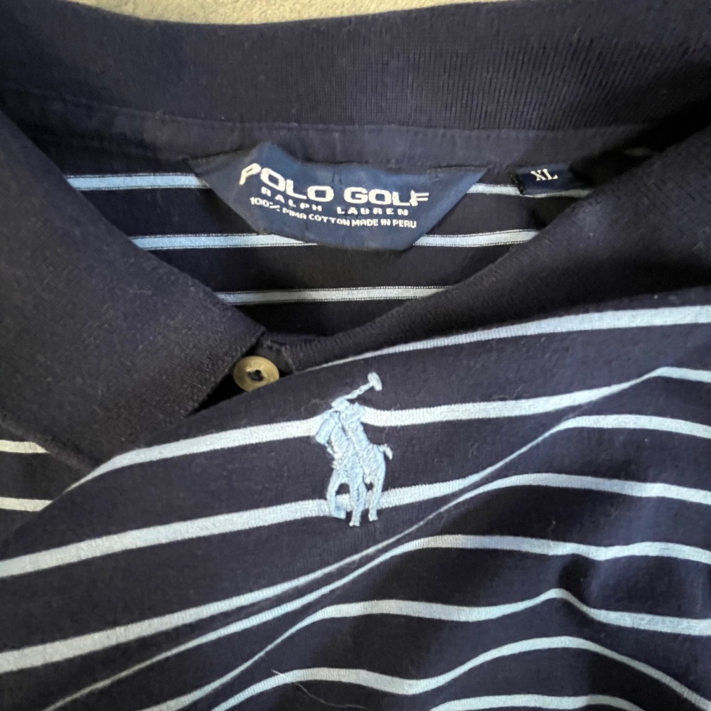 Polo Golf Ralph Lauren Polo Shirt Mens XL Navy Blue Striped Pima Cotton Short